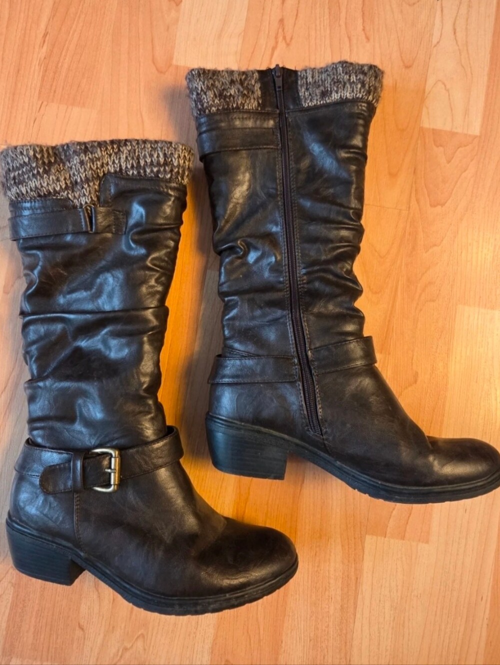 Knit cuff fuzzy lined boots